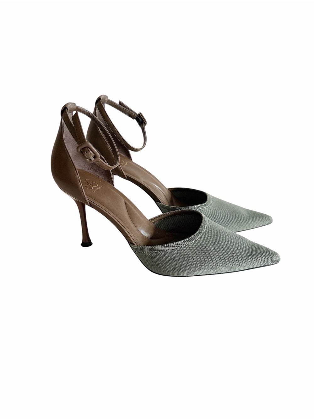 Cosy Island Bicolor Strapped Green Brown Knit Pointed Toe Stilleto Pumps sz 8.5